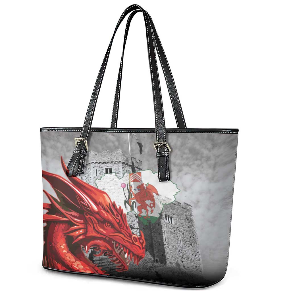 Wales Cardiff Capital Leather Tote Bag Welsh Red Dragon Castell Caerdydd - Wonder Print Shop