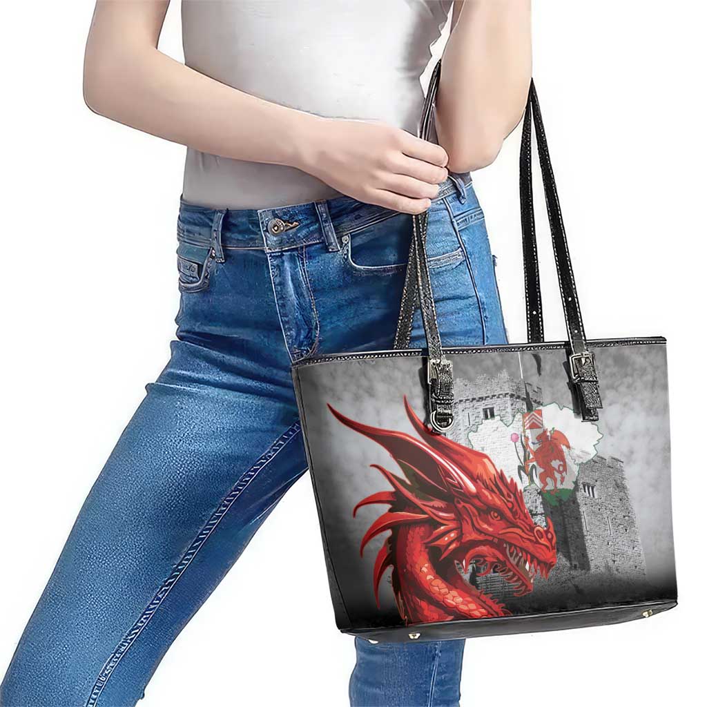 Wales Cardiff Capital Leather Tote Bag Welsh Red Dragon Castell Caerdydd - Wonder Print Shop