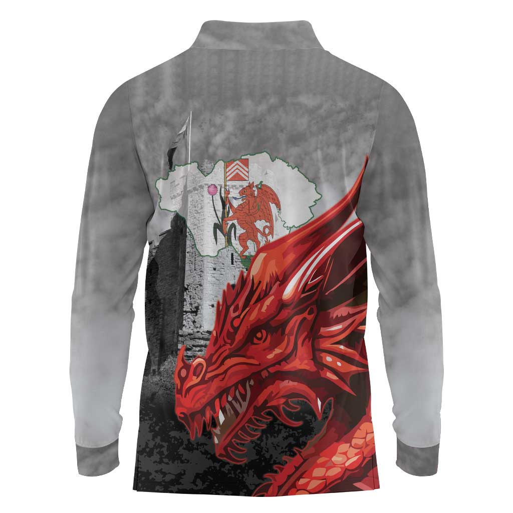 Wales Cardiff Capital Long Sleeve Polo Shirt Welsh Red Dragon Castell Caerdydd - Wonder Print Shop