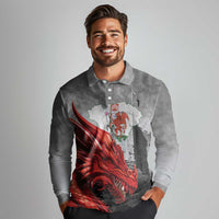 Wales Cardiff Capital Long Sleeve Polo Shirt Welsh Red Dragon Castell Caerdydd - Wonder Print Shop