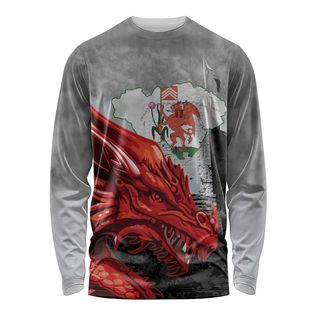 Wales Cardiff Capital Long Sleeve Shirt Welsh Red Dragon Castell Caerdydd - Wonder Print Shop