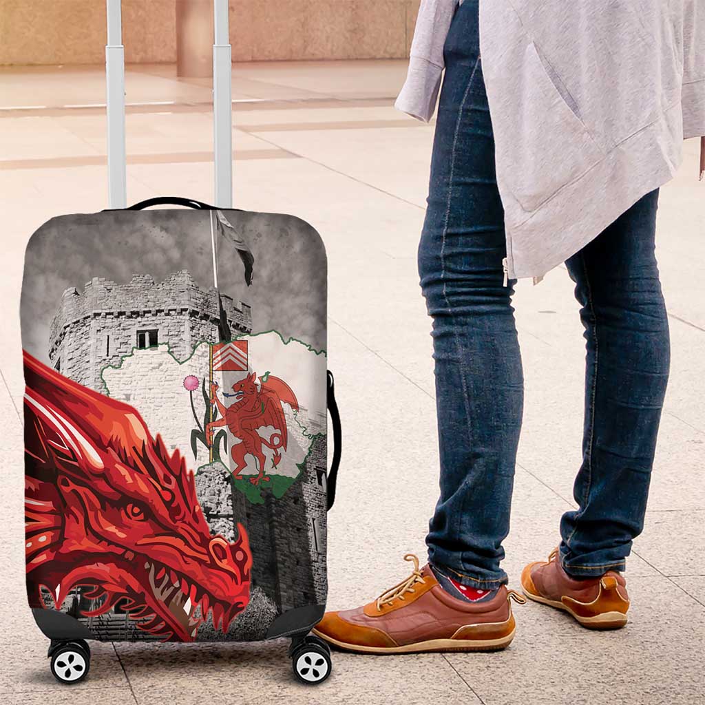 Wales Cardiff Capital Luggage Cover Welsh Red Dragon Castell Caerdydd - Wonder Print Shop