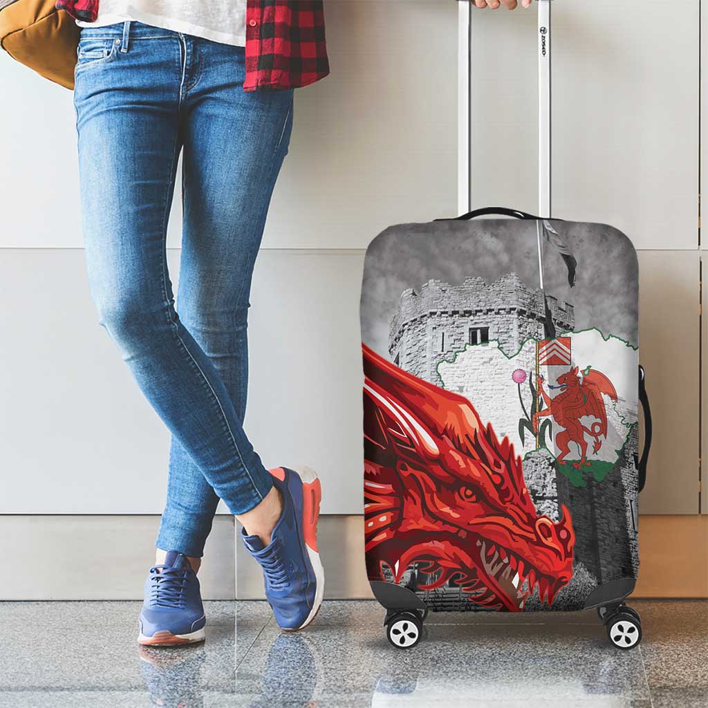 Wales Cardiff Capital Luggage Cover Welsh Red Dragon Castell Caerdydd - Wonder Print Shop