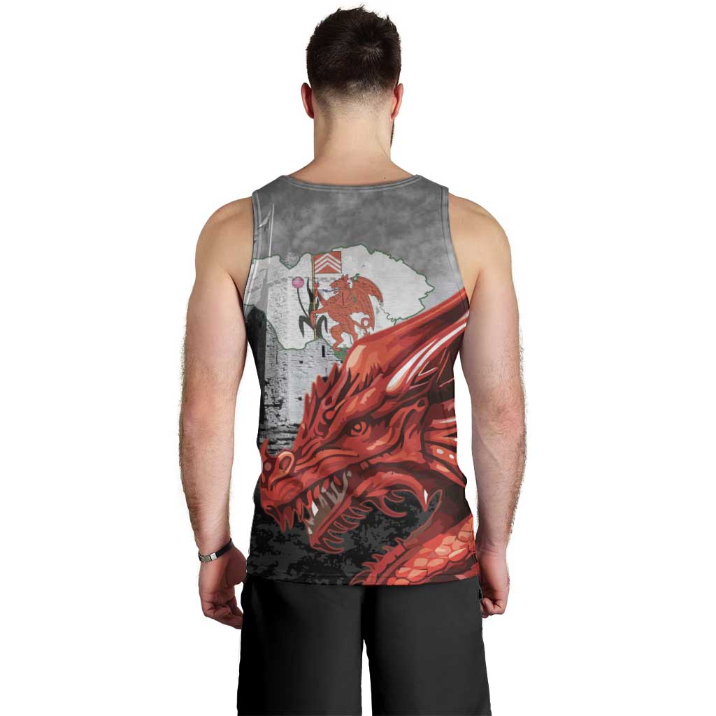 Wales Cardiff Capital Men Tank Top Welsh Red Dragon Castell Caerdydd - Wonder Print Shop