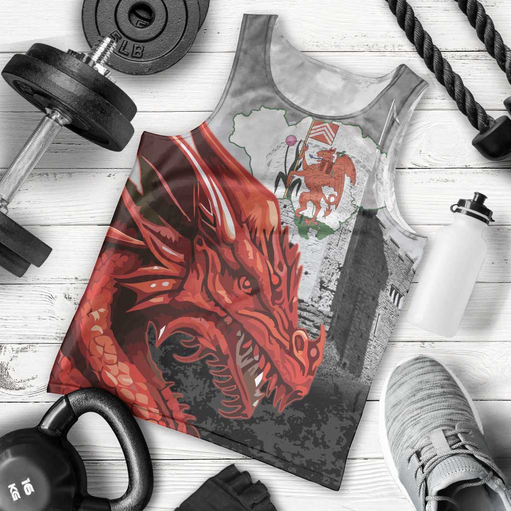 Wales Cardiff Capital Men Tank Top Welsh Red Dragon Castell Caerdydd - Wonder Print Shop