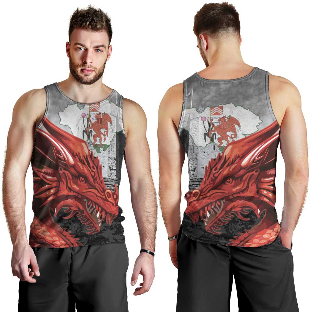 Wales Cardiff Capital Men Tank Top Welsh Red Dragon Castell Caerdydd - Wonder Print Shop