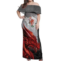 Wales Cardiff Capital Off Shoulder Maxi Dress Welsh Red Dragon Castell Caerdydd - Wonder Print Shop