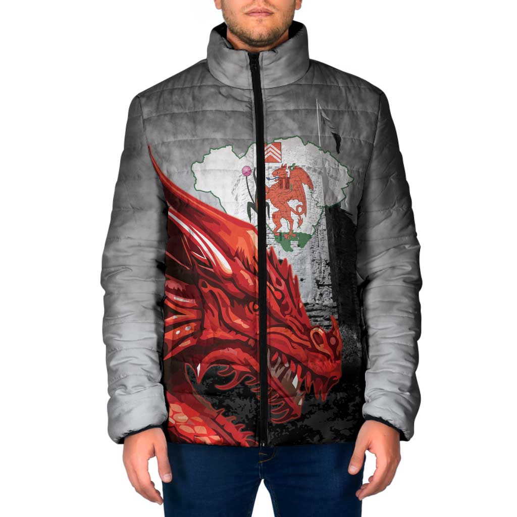 Wales Cardiff Capital Padded Jacket Welsh Red Dragon Castell Caerdydd - Wonder Print Shop