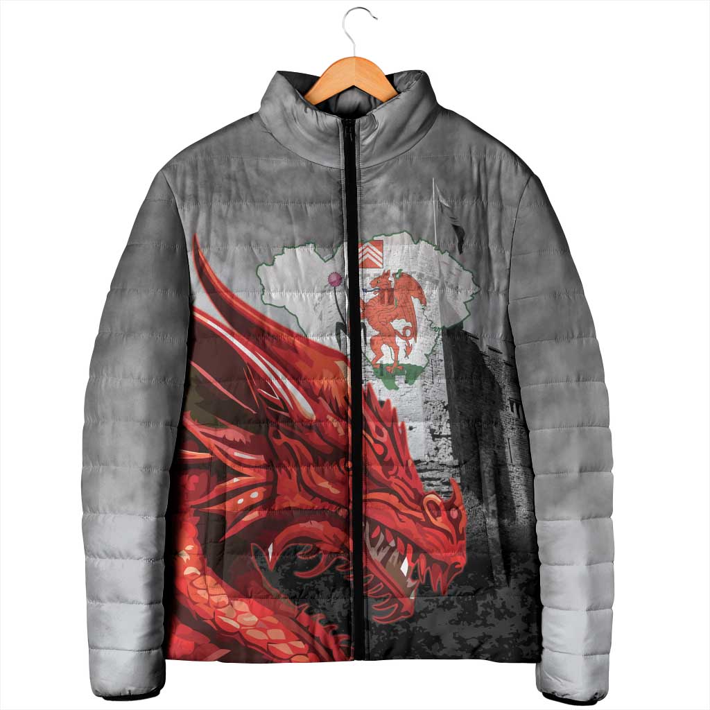 Wales Cardiff Capital Padded Jacket Welsh Red Dragon Castell Caerdydd - Wonder Print Shop
