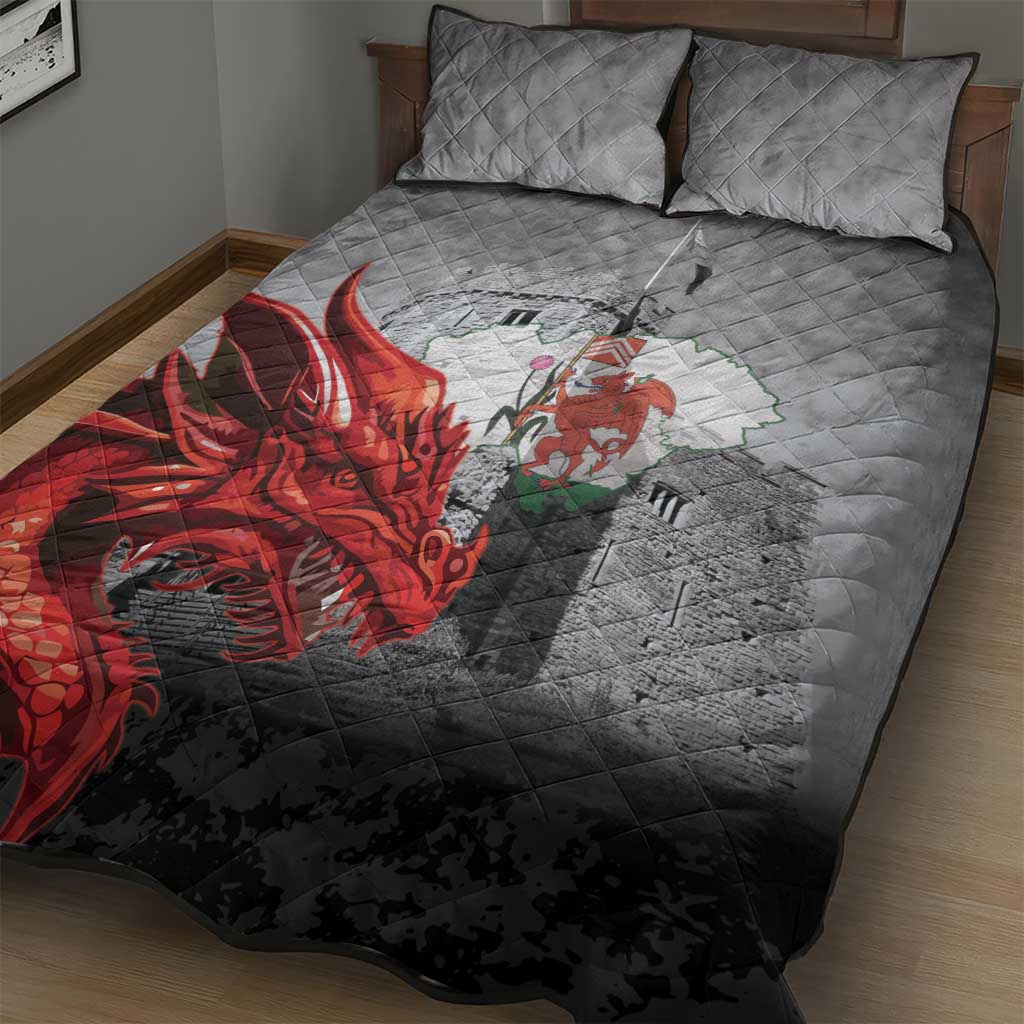 Wales Cardiff Capital Quilt Bed Set Welsh Red Dragon Castell Caerdydd - Wonder Print Shop