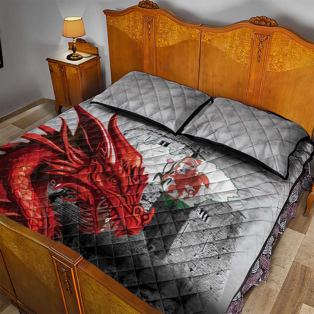 Wales Cardiff Capital Quilt Bed Set Welsh Red Dragon Castell Caerdydd - Wonder Print Shop
