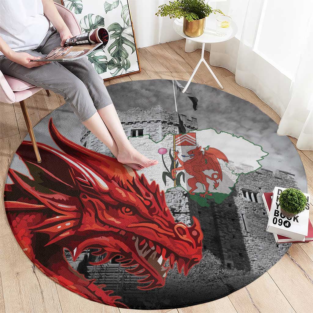 Wales Cardiff Capital Round Carpet Welsh Red Dragon Castell Caerdydd - Wonder Print Shop