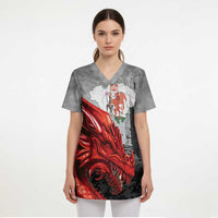 Wales Cardiff Capital Scrub Top Welsh Red Dragon Castell Caerdydd - Wonder Print Shop