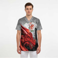 Wales Cardiff Capital Scrub Top Welsh Red Dragon Castell Caerdydd - Wonder Print Shop