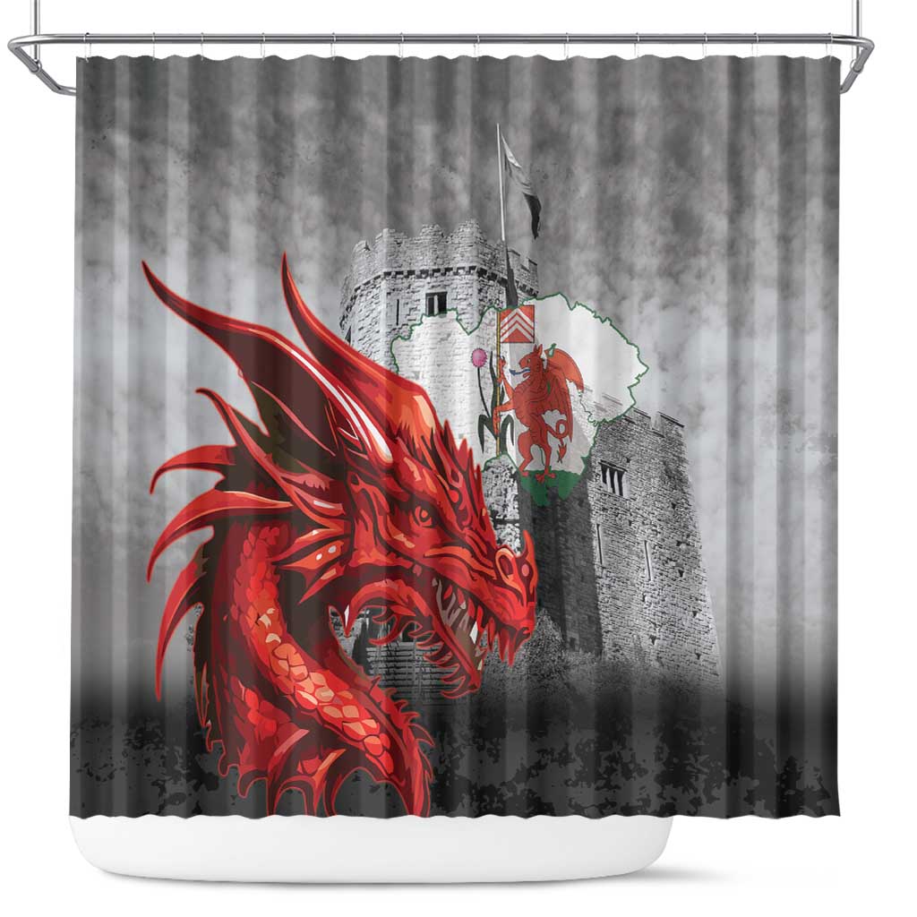 Wales Cardiff Capital Shower Curtain Welsh Red Dragon Castell Caerdydd - Wonder Print Shop