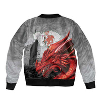 Wales Cardiff Capital Sleeve Zip Bomber Jacket Welsh Red Dragon Castell Caerdydd - Wonder Print Shop