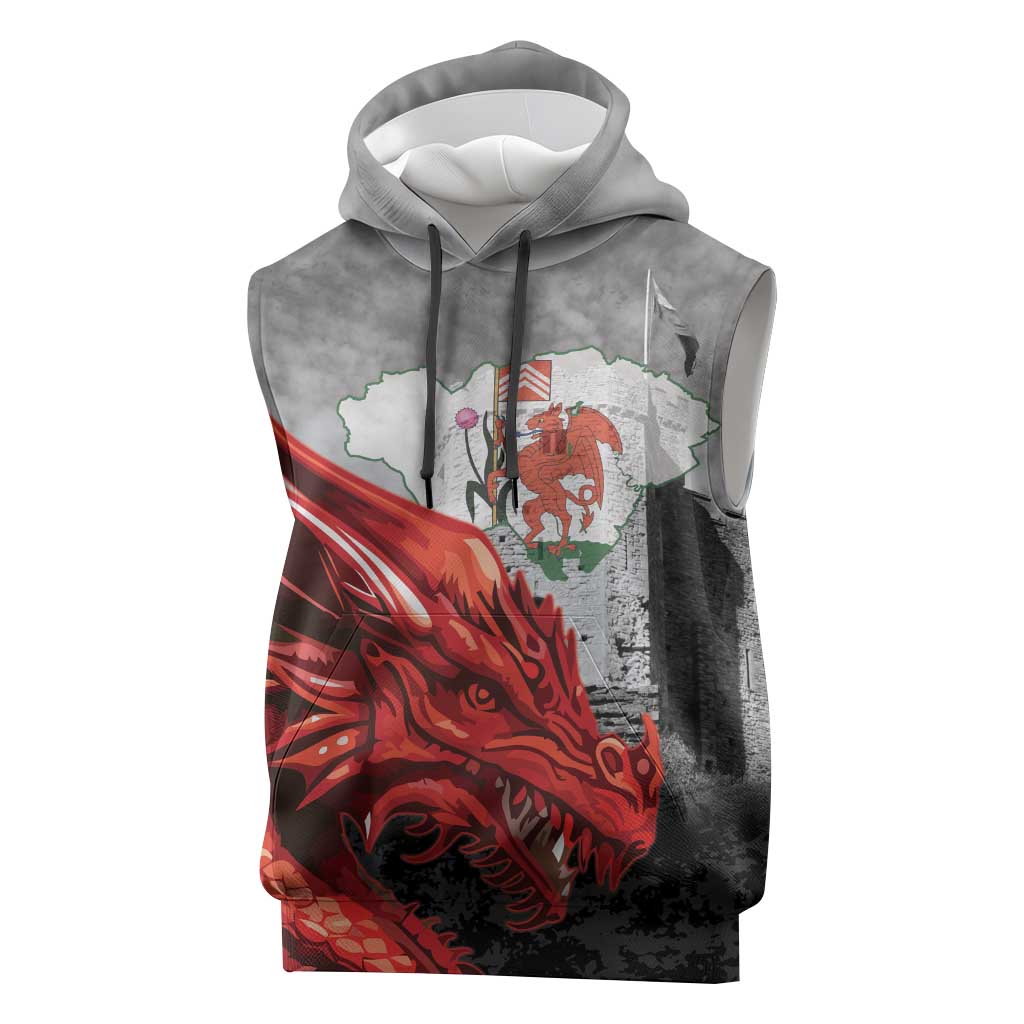 Wales Cardiff Capital Sleeveless Hoodie Welsh Red Dragon Castell Caerdydd - Wonder Print Shop