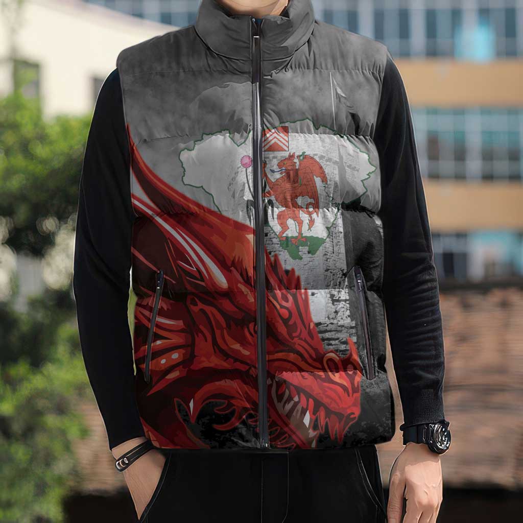 Wales Cardiff Capital Sleeveless Puffer Jacket Welsh Red Dragon Castell Caerdydd - Wonder Print Shop