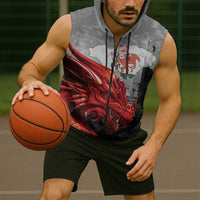 Wales Cardiff Capital Sleeveless Zip Hoodie Welsh Red Dragon Castell Caerdydd - Wonder Print Shop