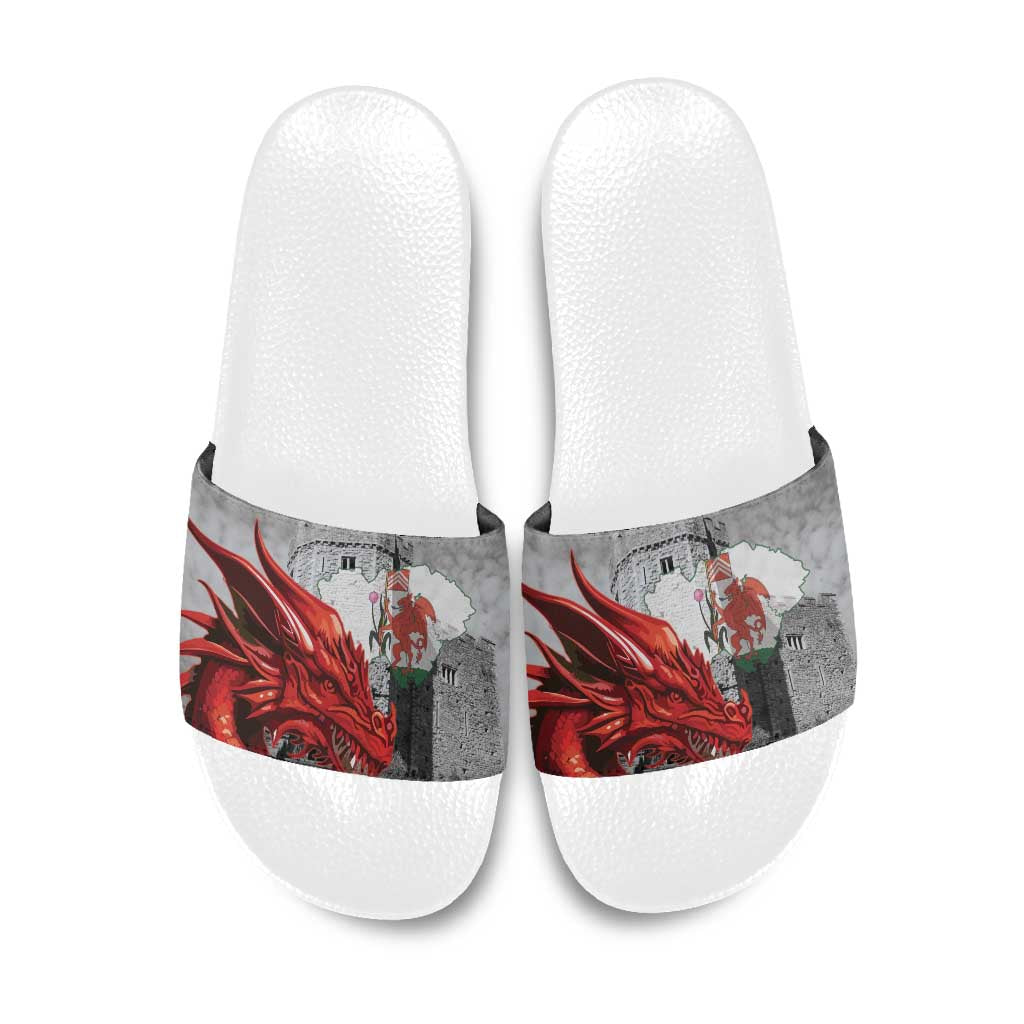 Wales Cardiff Capital Slide Sandals Welsh Red Dragon Castell Caerdydd - Wonder Print Shop