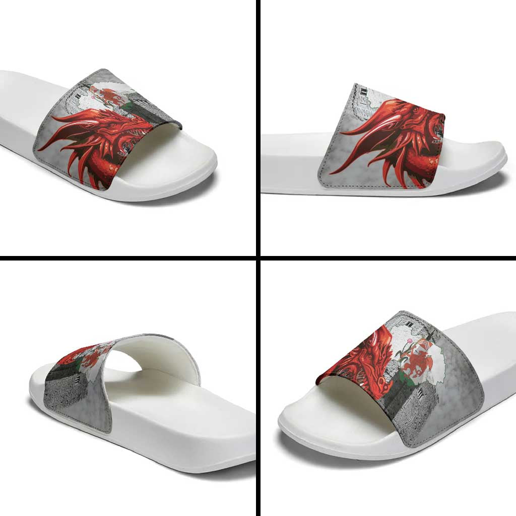 Wales Cardiff Capital Slide Sandals Welsh Red Dragon Castell Caerdydd - Wonder Print Shop