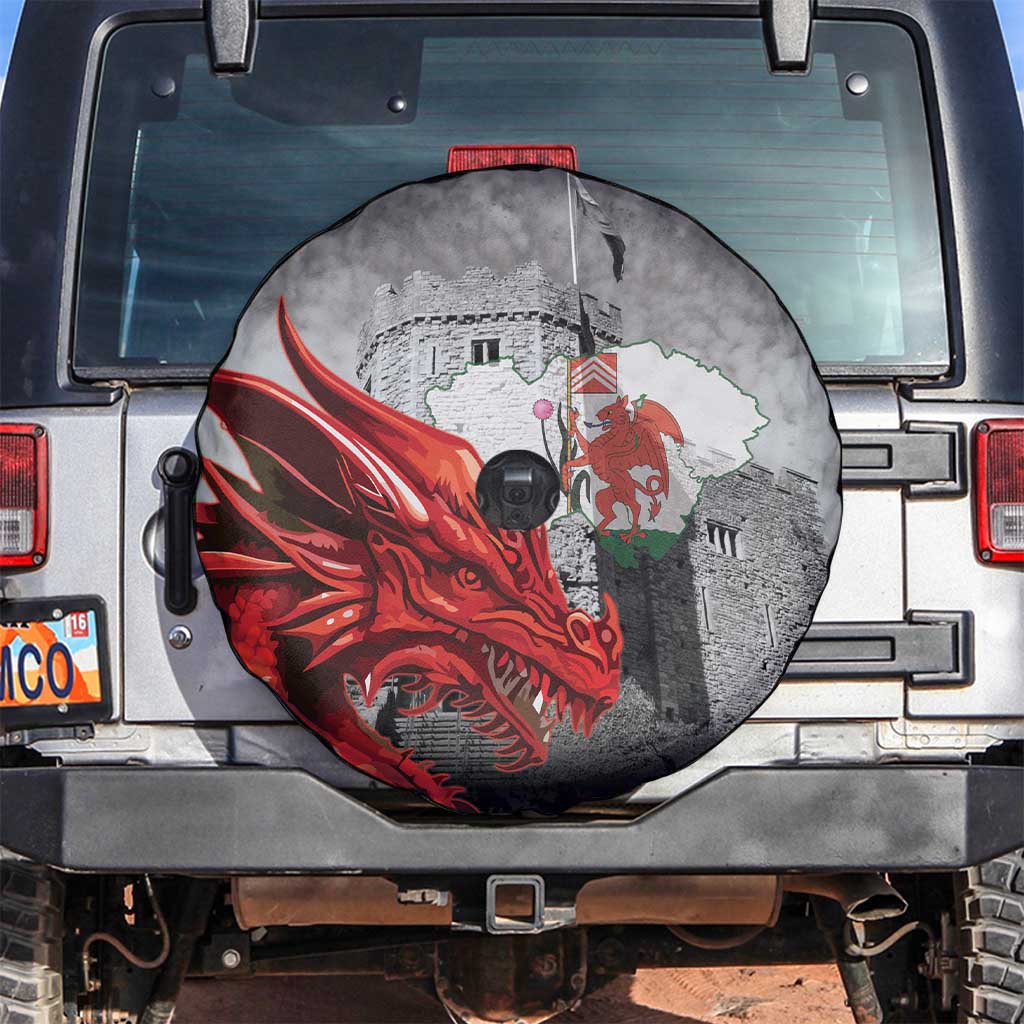 Wales Cardiff Capital Spare Tire Cover Welsh Red Dragon Castell Caerdydd - Wonder Print Shop