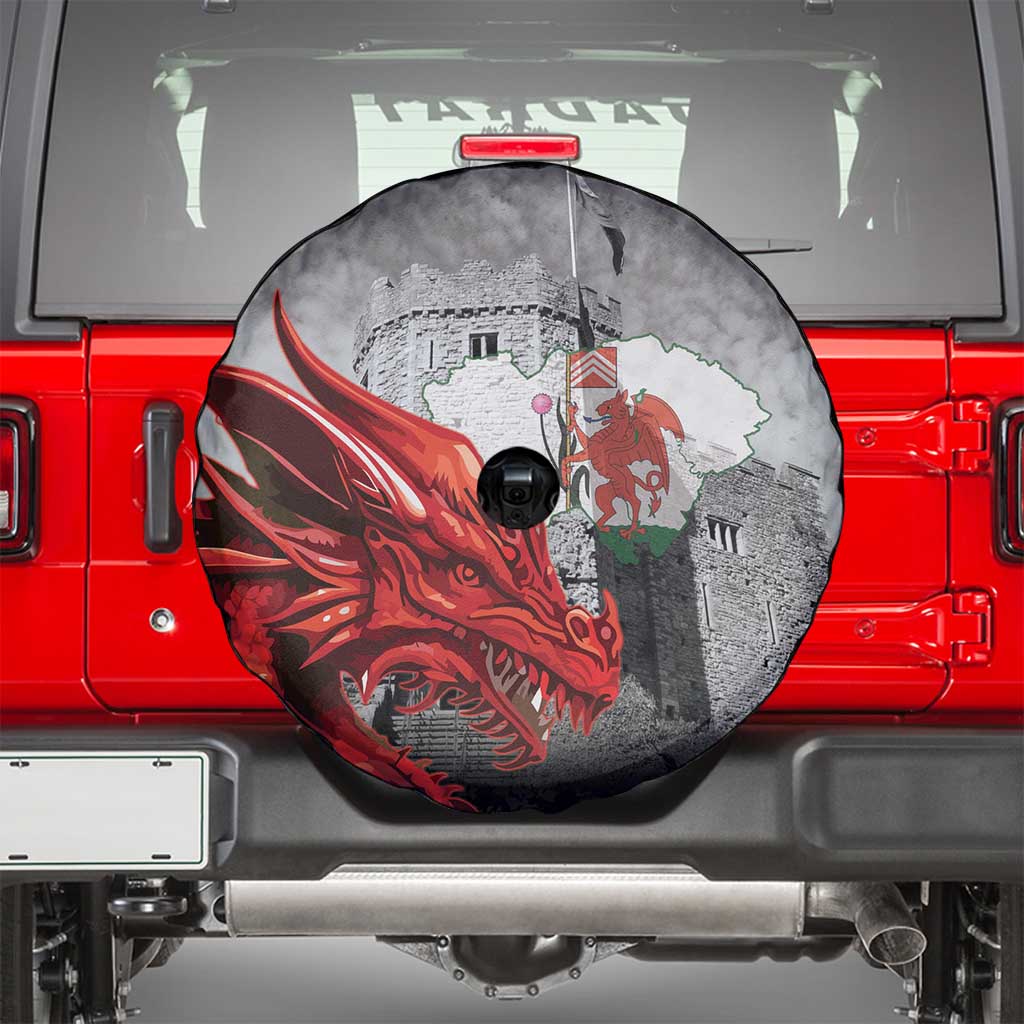 Wales Cardiff Capital Spare Tire Cover Welsh Red Dragon Castell Caerdydd - Wonder Print Shop