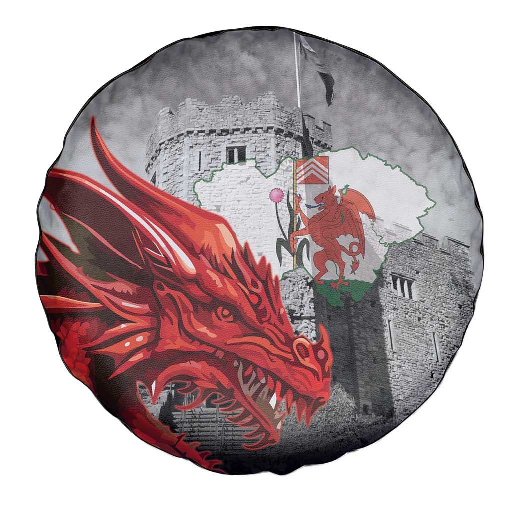 Wales Cardiff Capital Spare Tire Cover Welsh Red Dragon Castell Caerdydd - Wonder Print Shop
