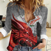Wales Cardiff Capital Women Casual Shirt Welsh Red Dragon Castell Caerdydd - Wonder Print Shop