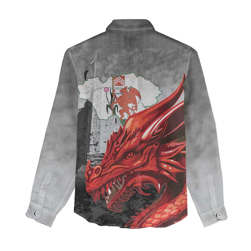 Wales Cardiff Capital Women Casual Shirt Welsh Red Dragon Castell Caerdydd - Wonder Print Shop