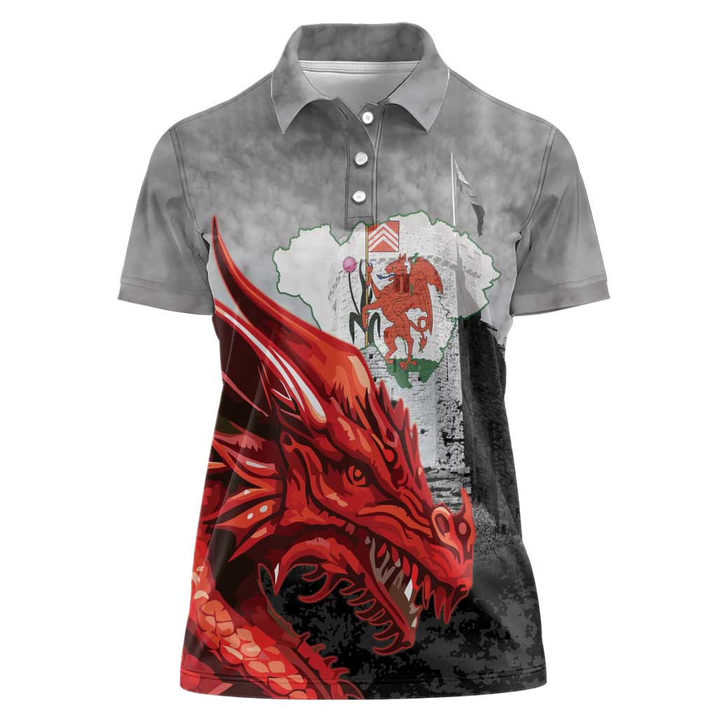 Wales Cardiff Capital Women Polo Shirt Welsh Red Dragon Castell Caerdydd - Wonder Print Shop