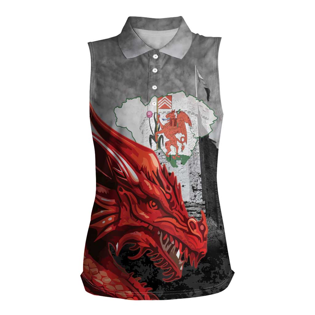 Wales Cardiff Capital Women Sleeveless Polo Shirt Welsh Red Dragon Castell Caerdydd - Wonder Print Shop