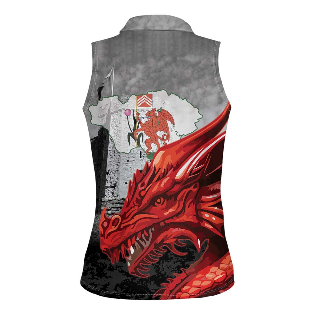 Wales Cardiff Capital Women Sleeveless Polo Shirt Welsh Red Dragon Castell Caerdydd - Wonder Print Shop