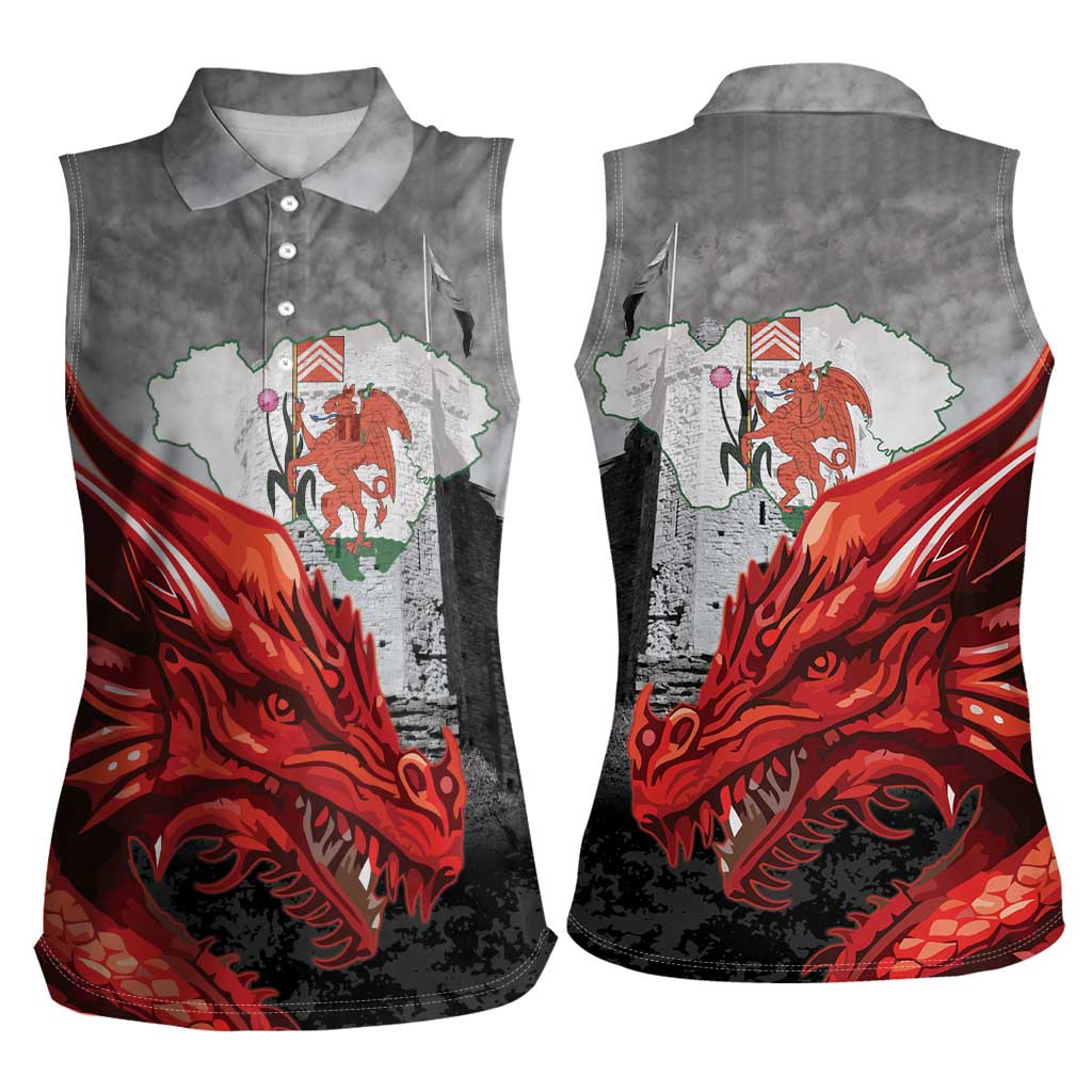 Wales Cardiff Capital Women Sleeveless Polo Shirt Welsh Red Dragon Castell Caerdydd - Wonder Print Shop