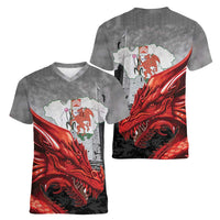 Wales Cardiff Capital Women V-Neck T-Shirt Welsh Red Dragon Castell Caerdydd - Wonder Print Shop