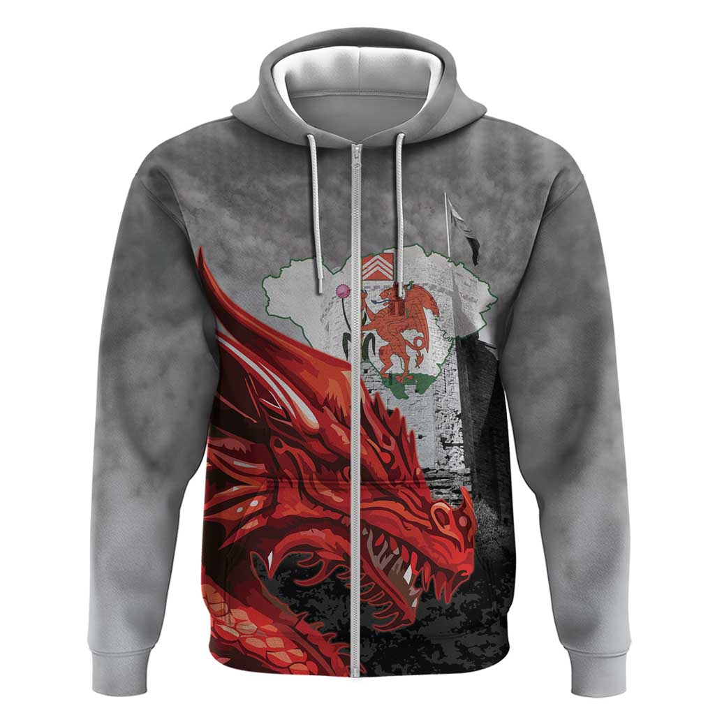Wales Cardiff Capital Zip Hoodie Welsh Red Dragon Castell Caerdydd - Wonder Print Shop