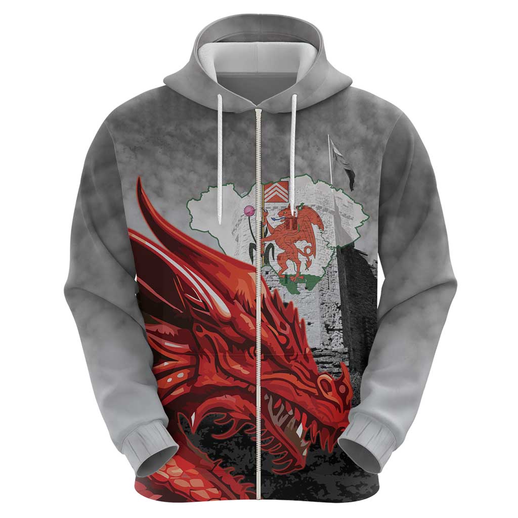 Wales Cardiff Capital Zip Hoodie Welsh Red Dragon Castell Caerdydd - Wonder Print Shop