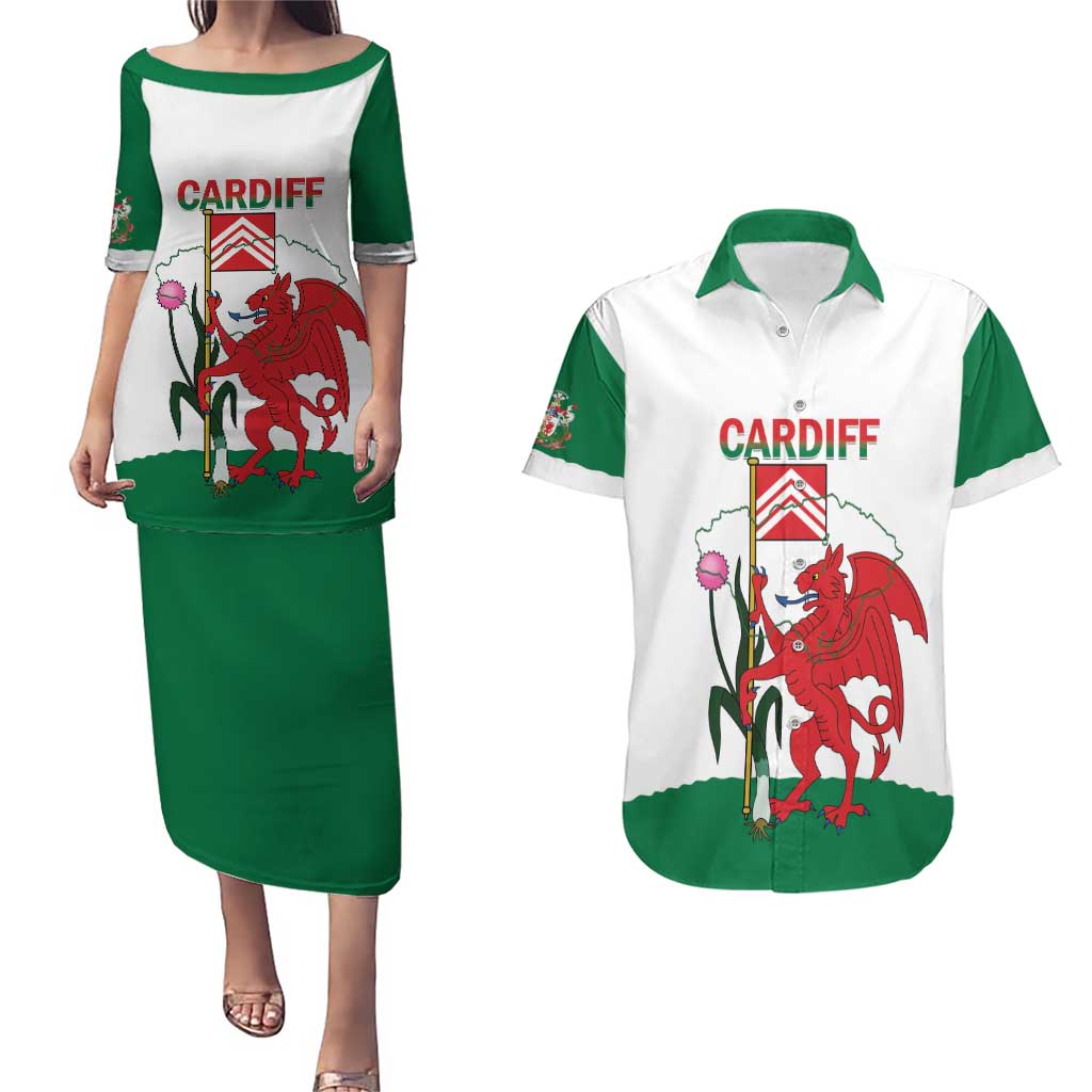 Personalised Wales Cardiff Capital Couples Matching Puletasi and Hawaiian Shirt Welsh Dragon Glamorgan Flag Style - Wonder Print Shop