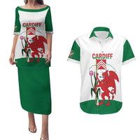 Personalised Wales Cardiff Capital Couples Matching Puletasi and Hawaiian Shirt Welsh Dragon Glamorgan Flag Style - Wonder Print Shop