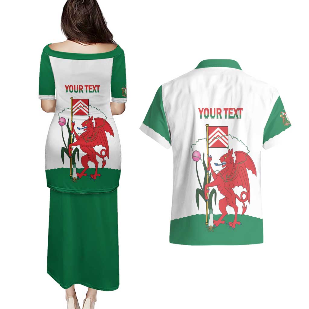 Personalised Wales Cardiff Capital Couples Matching Puletasi and Hawaiian Shirt Welsh Dragon Glamorgan Flag Style - Wonder Print Shop