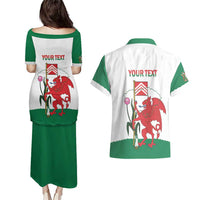 Personalised Wales Cardiff Capital Couples Matching Puletasi and Hawaiian Shirt Welsh Dragon Glamorgan Flag Style - Wonder Print Shop