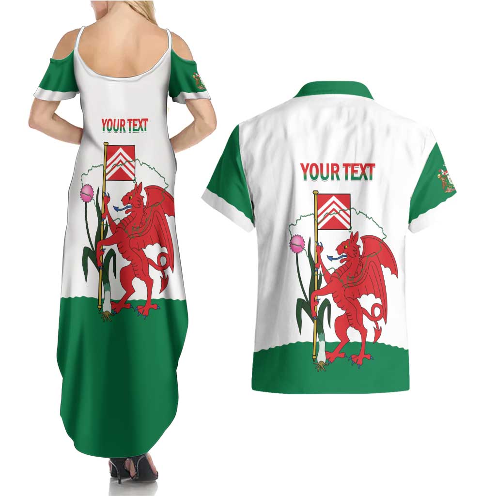Personalised Wales Cardiff Capital Couples Matching Summer Maxi Dress and Hawaiian Shirt Welsh Dragon Glamorgan Flag Style - Wonder Print Shop