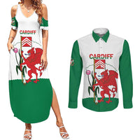 Personalised Wales Cardiff Capital Couples Matching Summer Maxi Dress and Long Sleeve Button Shirt Welsh Dragon Glamorgan Flag Style - Wonder Print Shop
