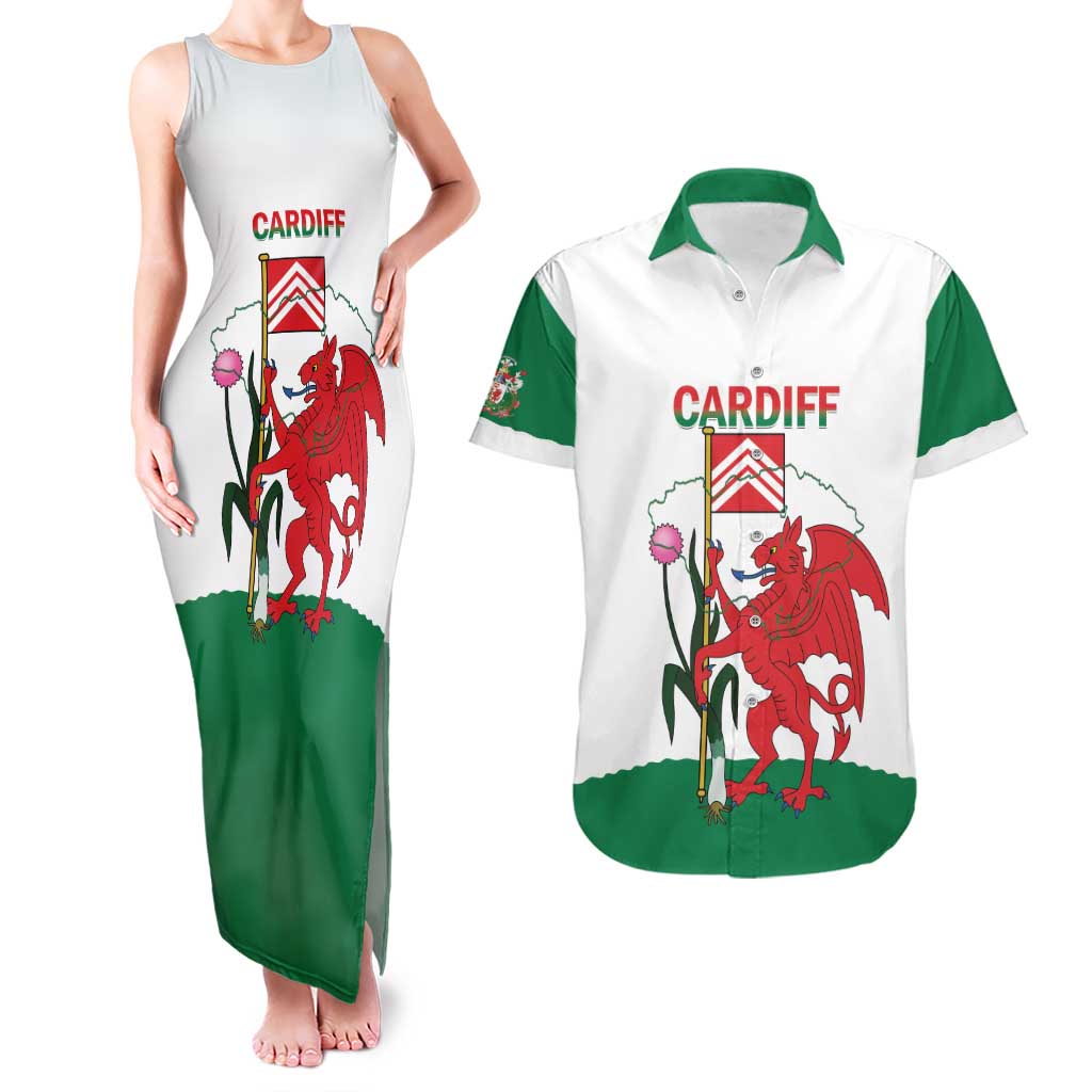 Personalised Wales Cardiff Capital Couples Matching Tank Maxi Dress and Hawaiian Shirt Welsh Dragon Glamorgan Flag Style - Wonder Print Shop