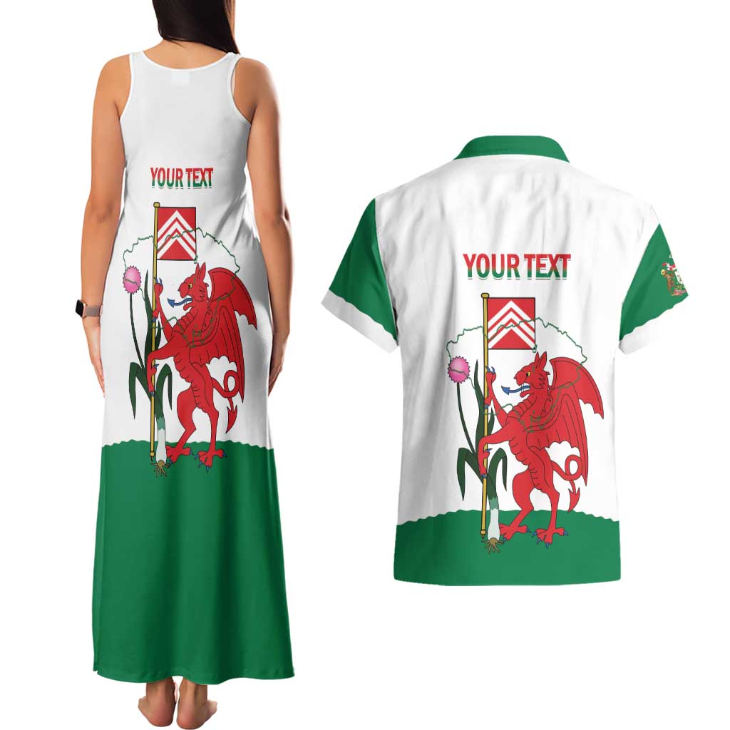 Personalised Wales Cardiff Capital Couples Matching Tank Maxi Dress and Hawaiian Shirt Welsh Dragon Glamorgan Flag Style - Wonder Print Shop