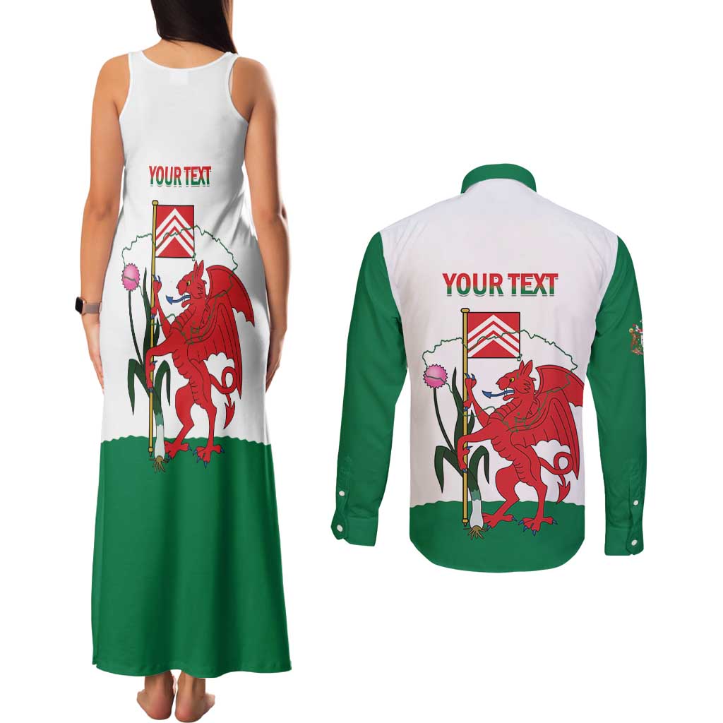 Personalised Wales Cardiff Capital Couples Matching Tank Maxi Dress and Long Sleeve Button Shirt Welsh Dragon Glamorgan Flag Style - Wonder Print Shop
