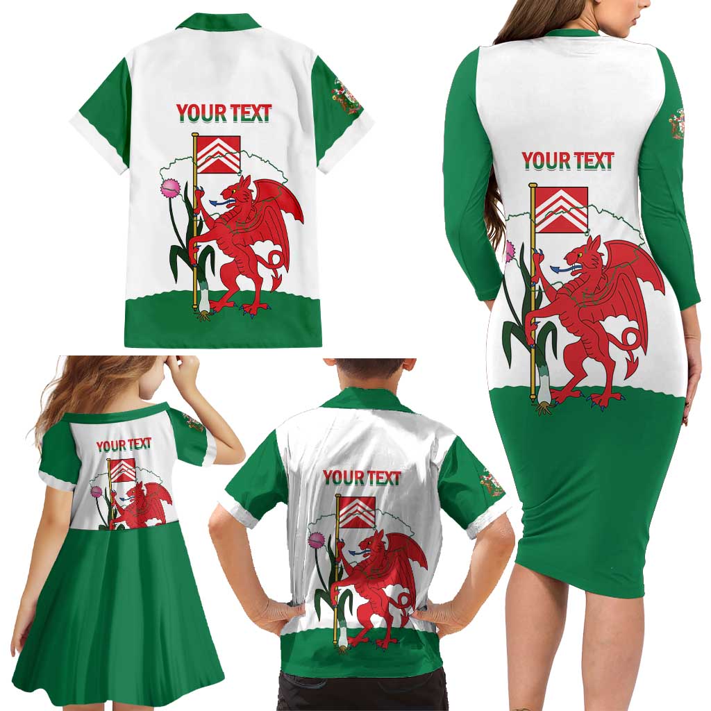 Personalised Wales Cardiff Capital Family Matching Long Sleeve Bodycon Dress and Hawaiian Shirt Welsh Dragon Glamorgan Flag Style - Wonder Print Shop