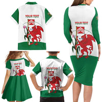 Personalised Wales Cardiff Capital Family Matching Long Sleeve Bodycon Dress and Hawaiian Shirt Welsh Dragon Glamorgan Flag Style - Wonder Print Shop