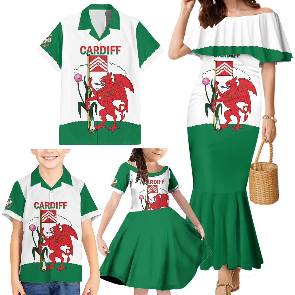 Personalised Wales Cardiff Capital Family Matching Mermaid Dress and Hawaiian Shirt Welsh Dragon Glamorgan Flag Style - Wonder Print Shop