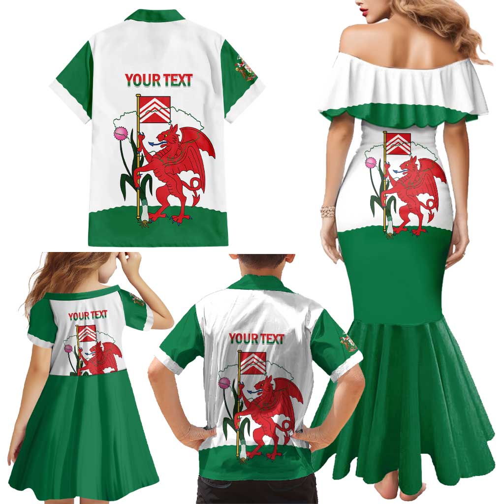 Personalised Wales Cardiff Capital Family Matching Mermaid Dress and Hawaiian Shirt Welsh Dragon Glamorgan Flag Style - Wonder Print Shop